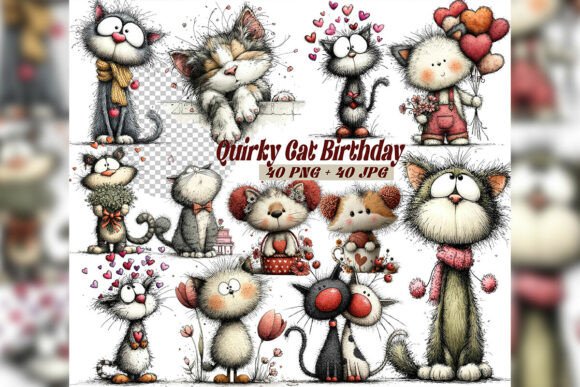 Download Whimsical Cat Birthday Clipart Set - Whimsical Collection