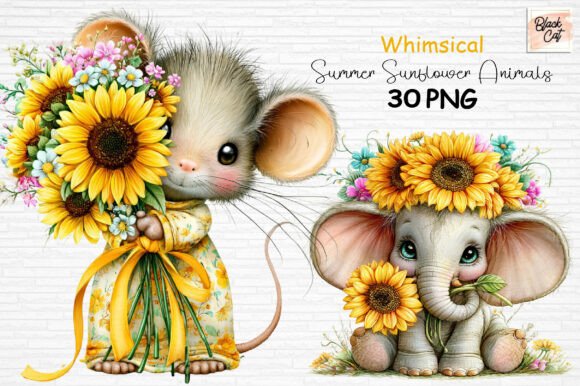 Download Whimsical Sunflower Animals Clipart PNG - Premium Bundle