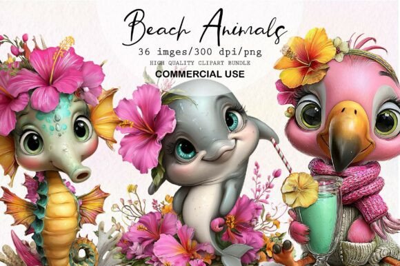 Download Whimsical Summer Beach Animals Clipart - Whimsical Collection