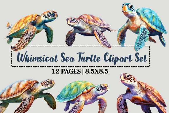 Download Whimsical Sea Turtle Clipart Set - Sea turtle clipart Collection
