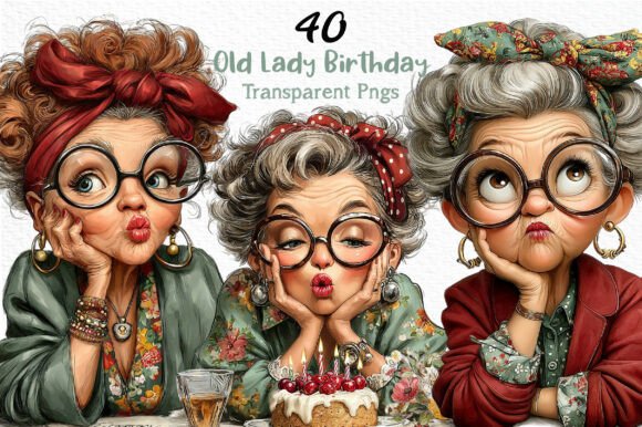 Download Whimsical Old Lady Birthday Clipart PNG - Whimsical Collection