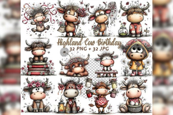 Download Whimsical Highland Cow Birthday Clipart - Whimsical Collection