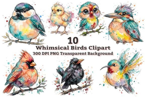 Download Whimsical Birds Watercolor Clipart Bundl - Whimsical Collection