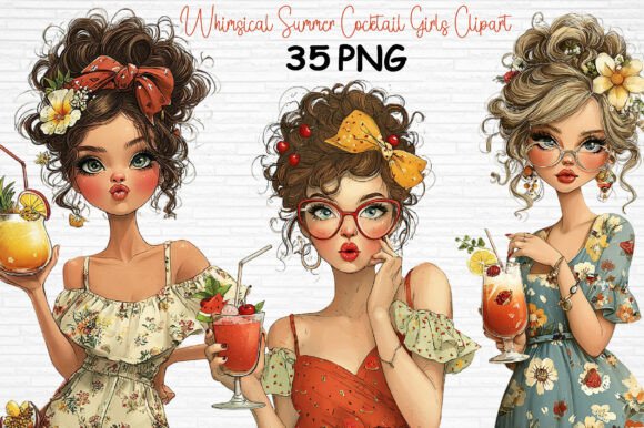 Download Whimsical Summer Cocktail Girls Clipart - Premium Resources