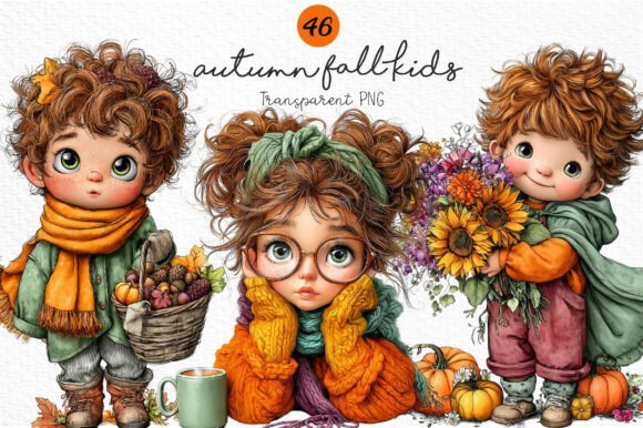 Download Whimsical Autumn Fall Kids Clipart PNG - Whimsical Collection