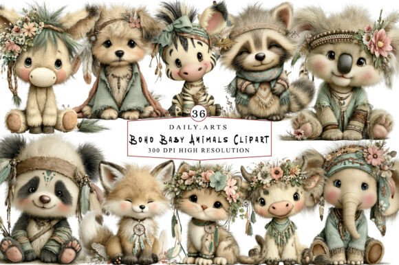 Download Whimsical Boho Baby Animals Clipart - Whimsical Collection