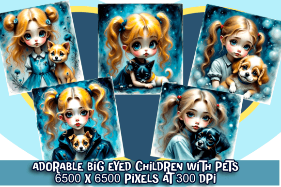 Download Whimsical Big-Eyed Girls &amp; Their Pets - Whimsical Collection