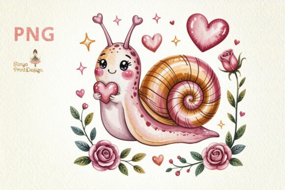 Download Whimsical Watercolor Snail with Hearts - Whimsical Collection