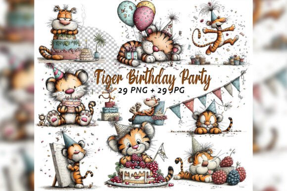 Download Whimsical Tiger Birthday Safari Clipart - Whimsical Collection