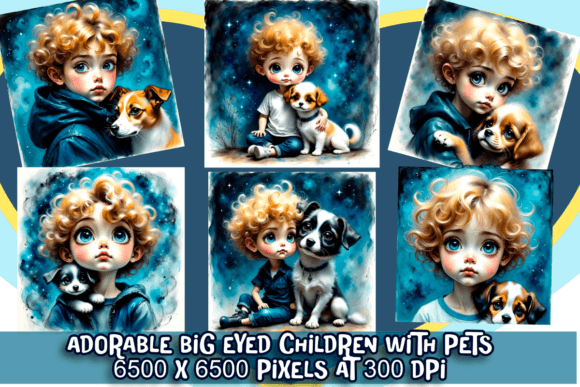 Download Whimsical Big-Eyed Boys &amp; Their Pets - Whimsical Collection